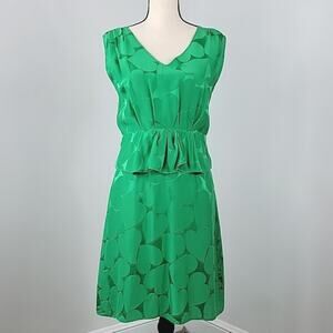Marc by Marc Jacobs Green Hearts Pattern Sleeveless Silk Dress 4 FLAWED